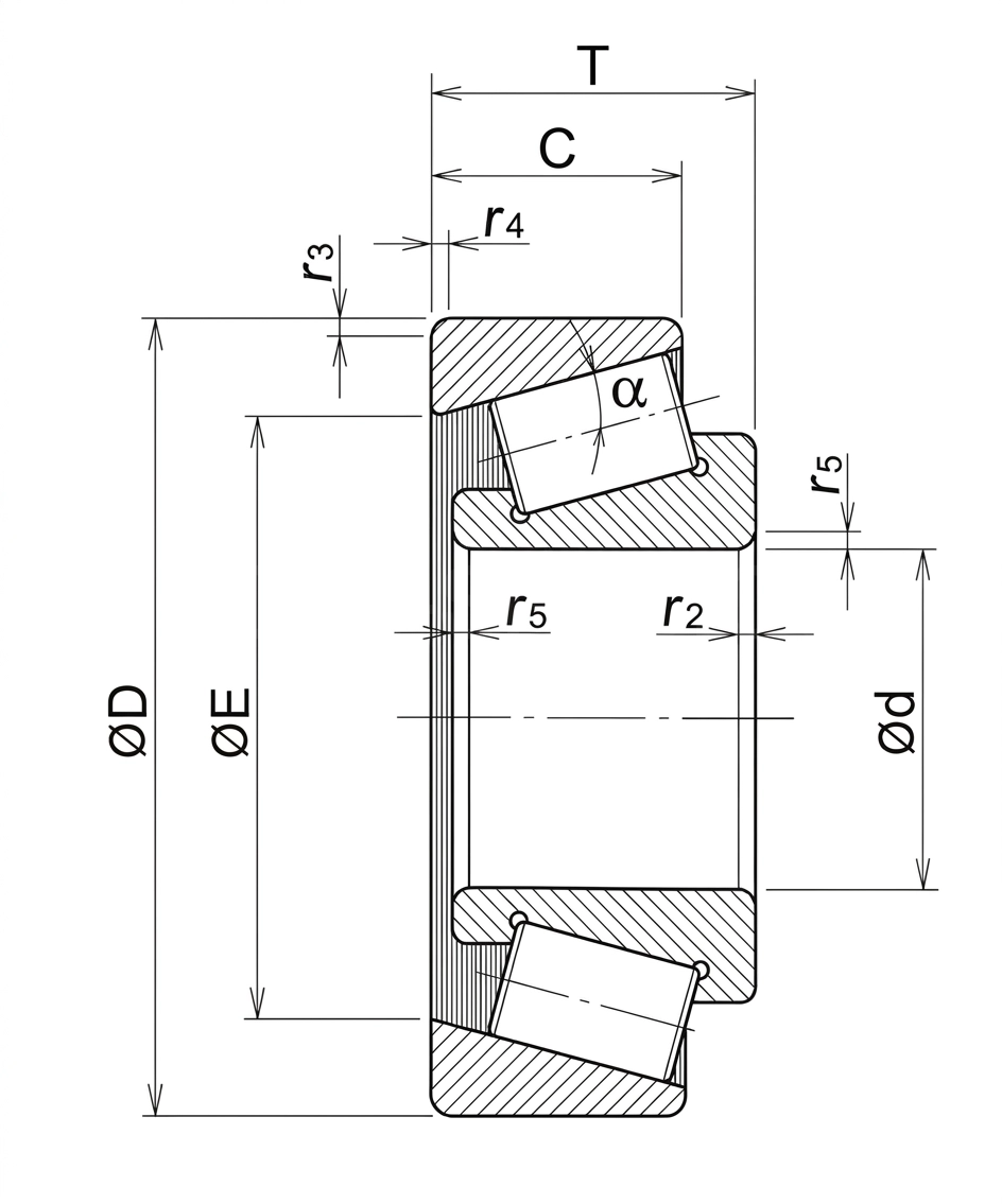 테이퍼롤러베어링 Taper Roller Bearing 치수 도면 JIS B 1512 ISO 355 규격 치수표