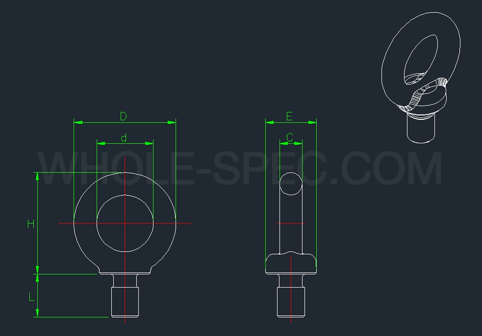 아이볼트 Eye Bolt 치수 도면 KS B 1016 JIS B 1168 규격 치수표